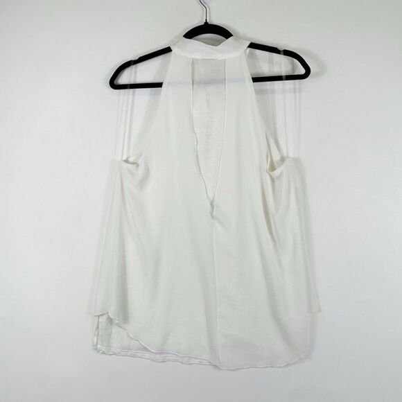 Cha Cha Vente Womens Medium Ivory Crinkle Crepe Tie Front Halter Tank Top Shirt - Picture 5 of 8